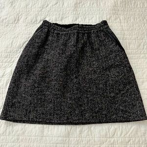J.Crew Leather Trim Tipped Bell Tweed Skirt Sz 2 Wool Blend Herringbone